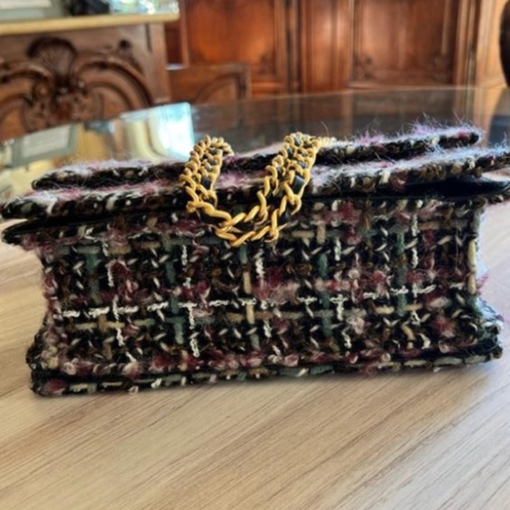 Tory Burch Chain Britten Medium Adjustable Multi Black Tweed Shoulder Bag - Picture 3 of 5